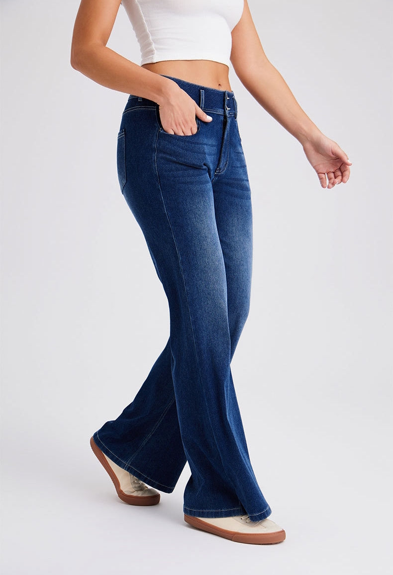 Free Flare Wide-Leg Dark Blue Denim