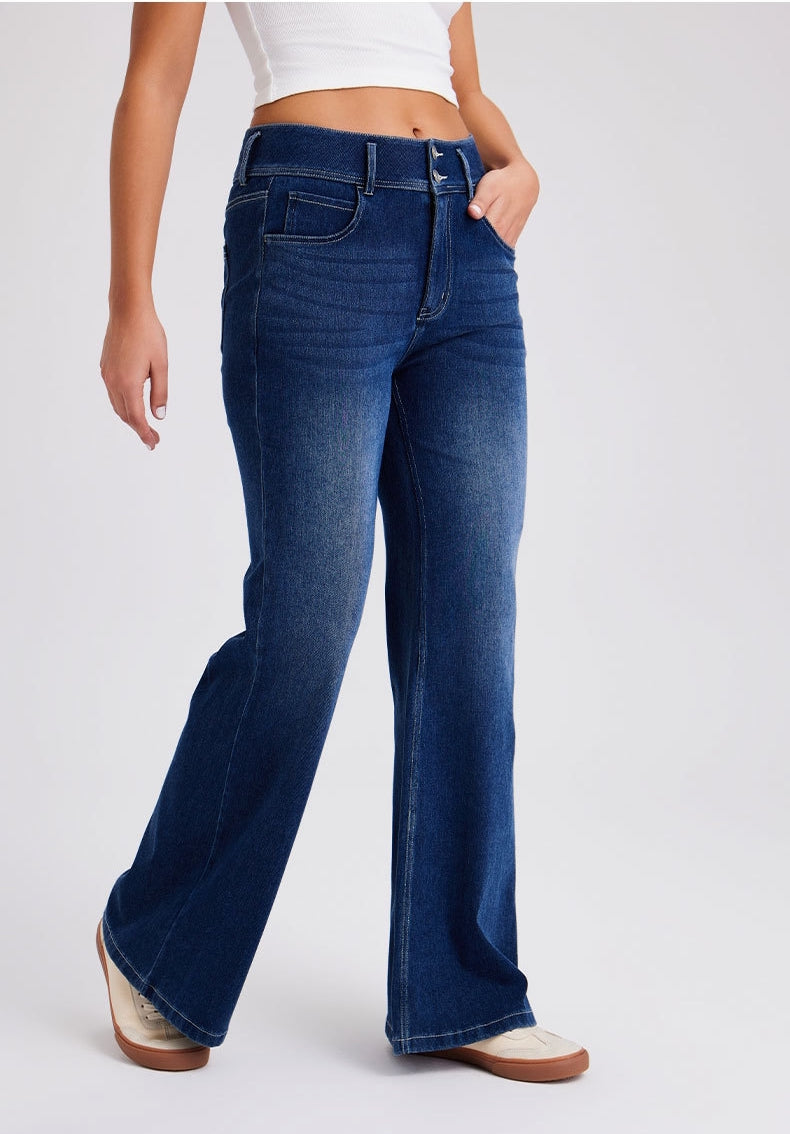 Free Flare Wide-Leg Dark Blue Denim