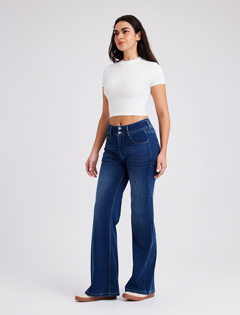 Free Flare Wide-Leg Dark Blue Denim