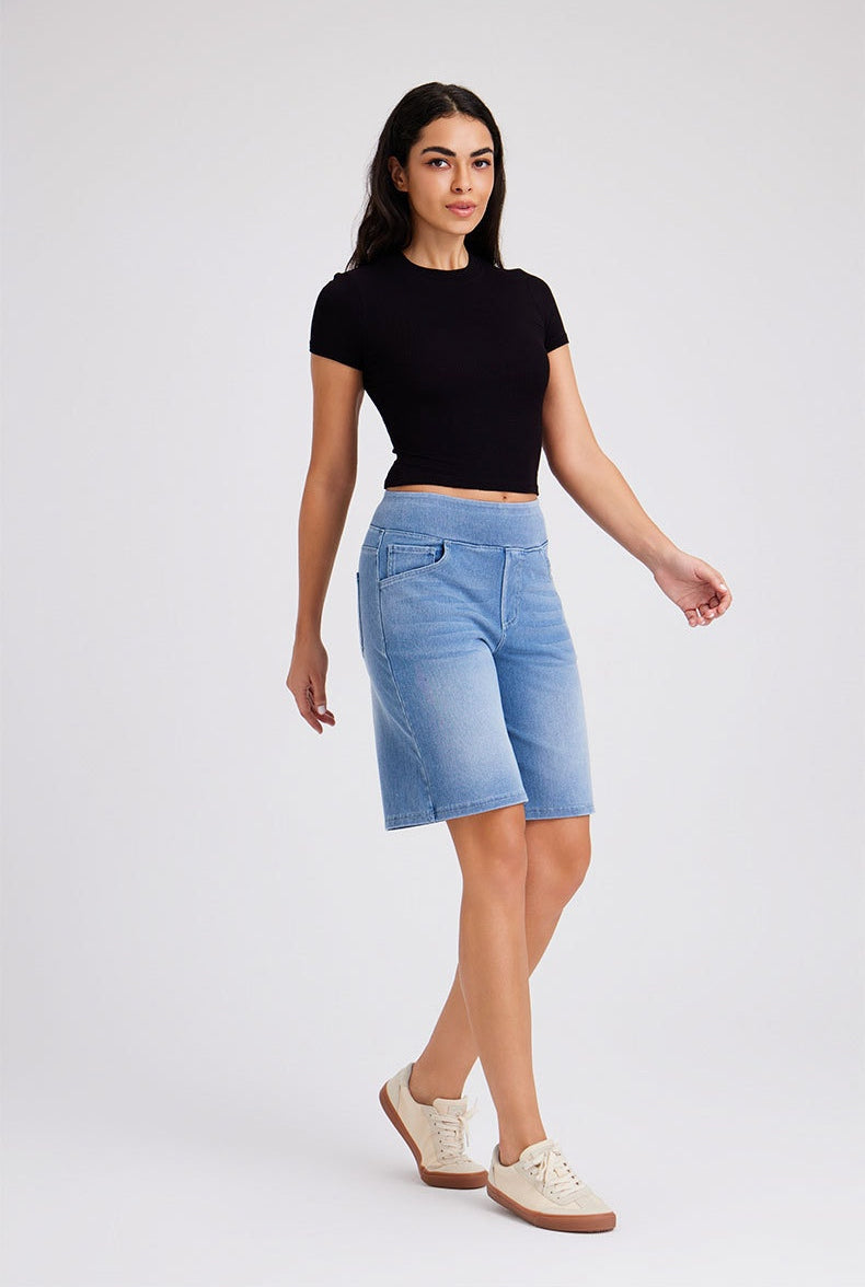 FlexForm Whiskered Denim Shorts in Light Blue