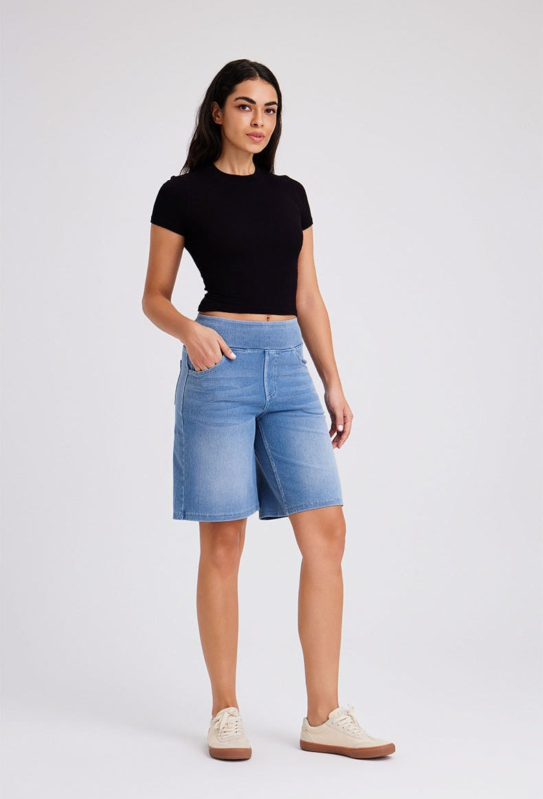FlexForm Whiskered Denim Shorts in Light Blue