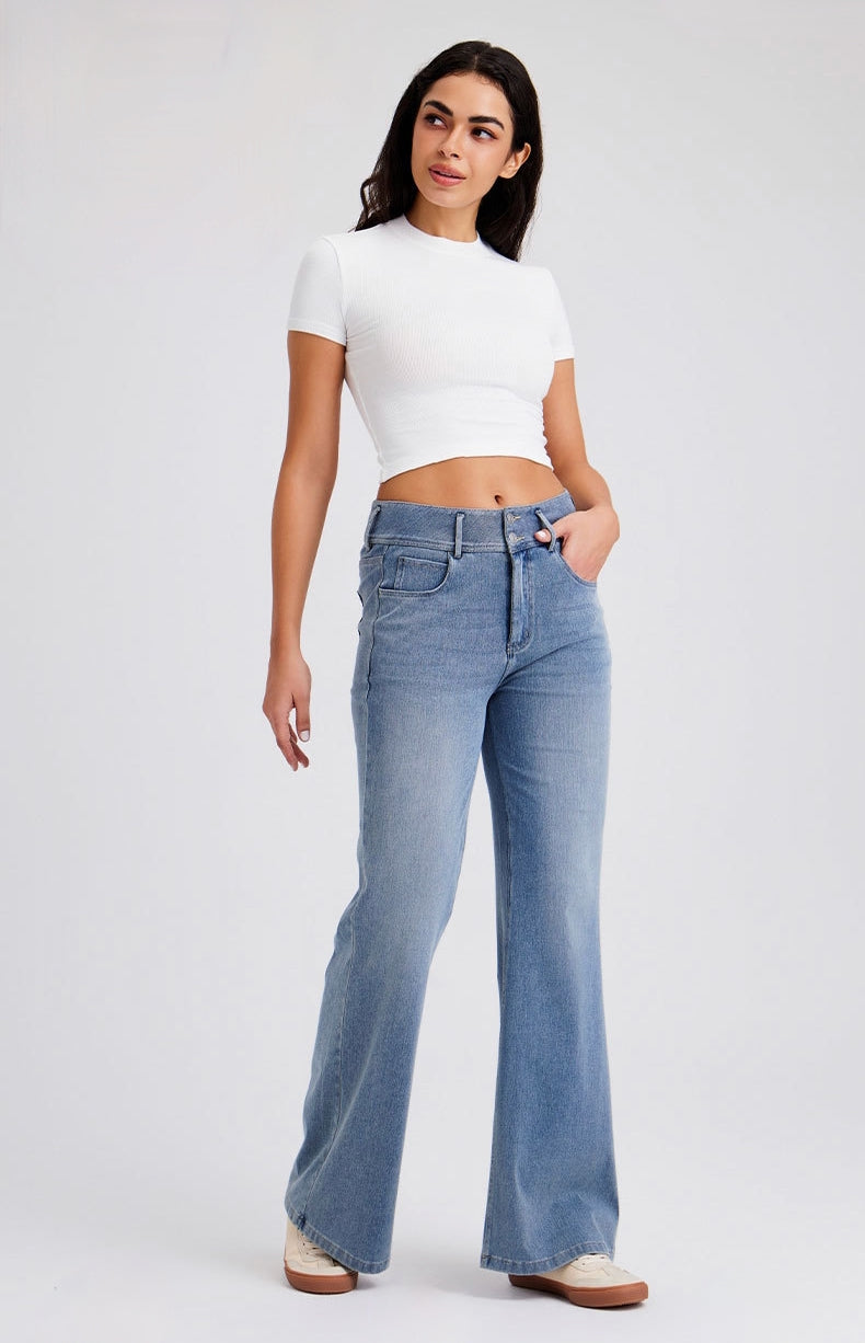 Free Flare Wide-Leg Dark Medium Blue Denim