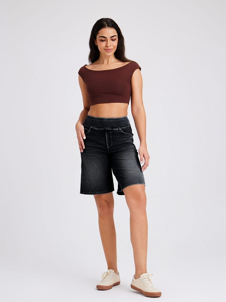 FlexForm Whiskered Denim Shorts in Dark Grey