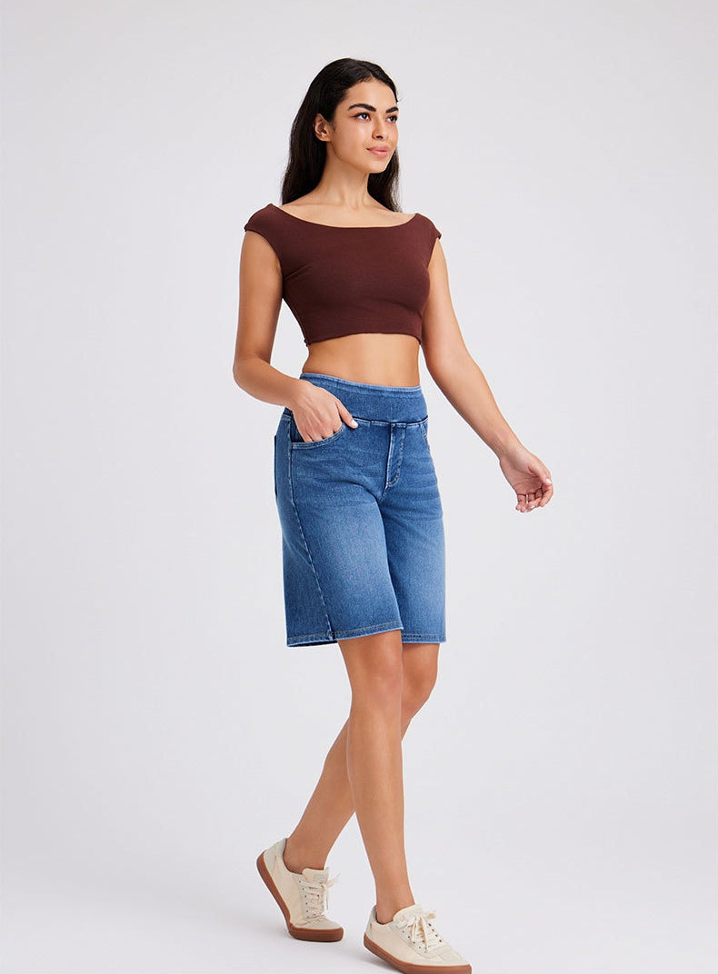 FlexForm Whiskered Denim Shorts in Medium Blue