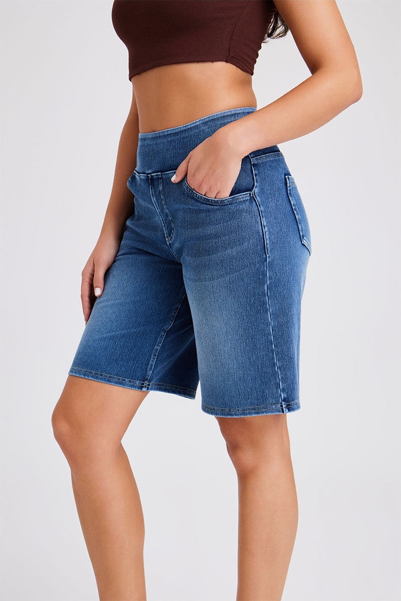 FlexForm Whiskered Denim Shorts in Medium Blue