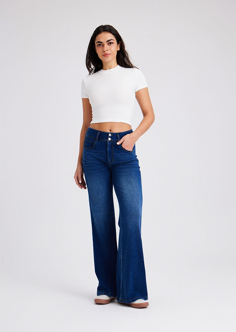 Free Flare Wide-Leg Dark Blue Denim