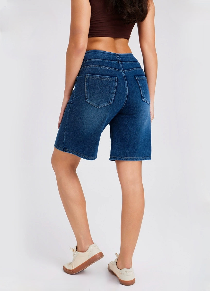 FlexForm Whiskered Denim Shorts in Dark Blue