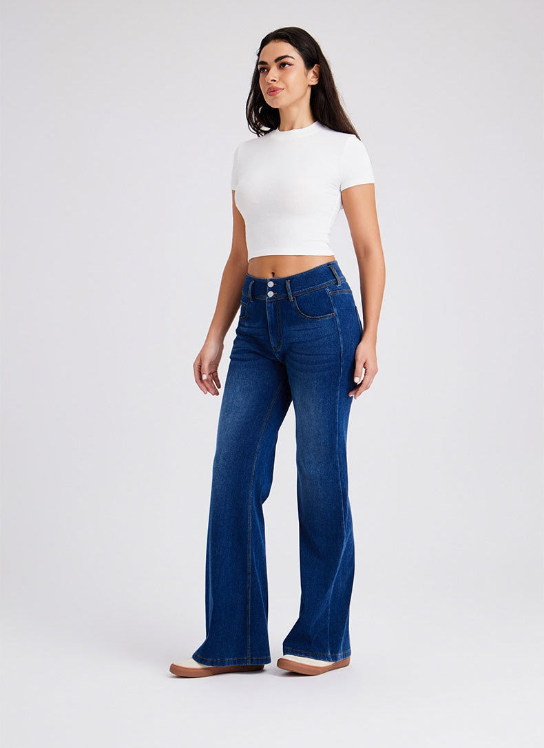 Free Flare Wide-Leg Dark Blue Denim