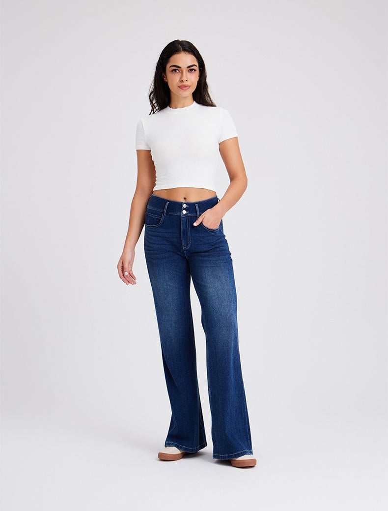 Free Flare Wide-Leg Dark Blue Denim