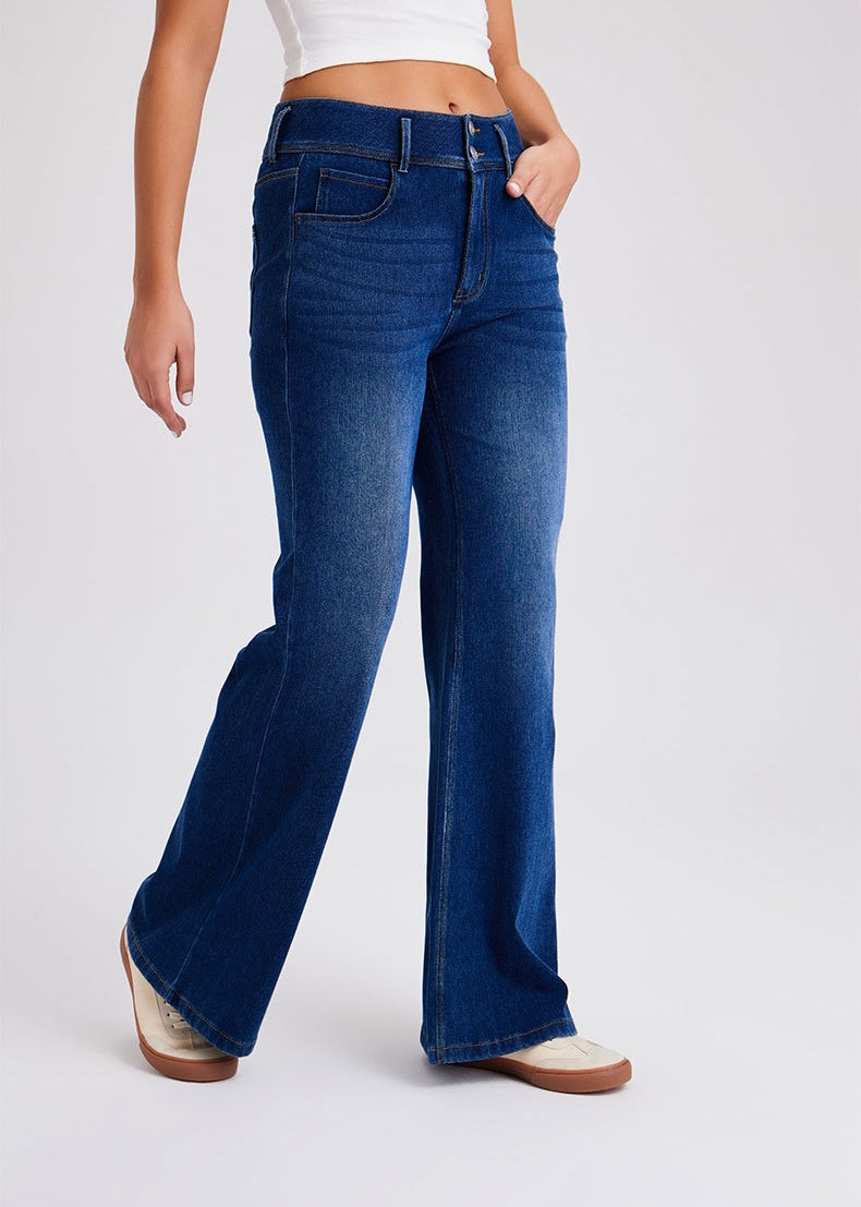 Free Flare Wide-Leg Dark Blue Denim