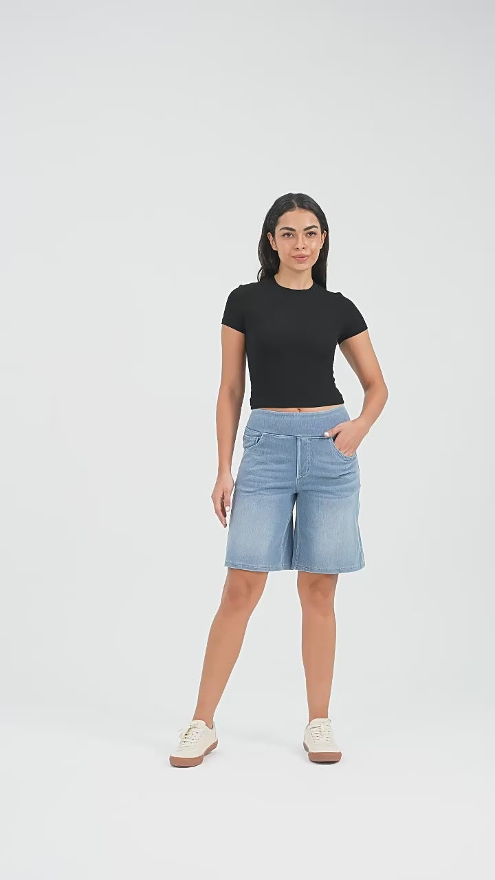 FlexForm Whiskered Denim Shorts in Light Blue