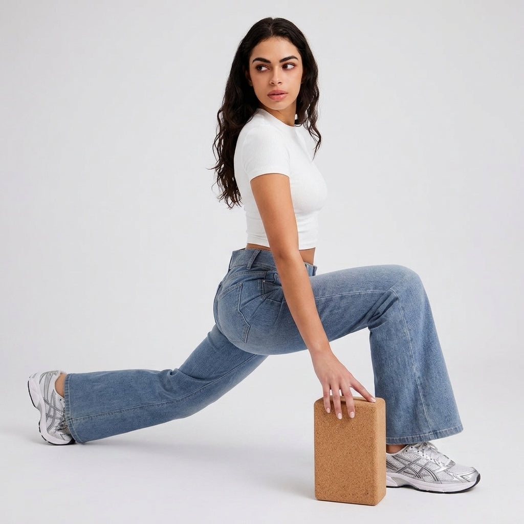 Free Flare Wide-Leg Dark Medium Blue Denim