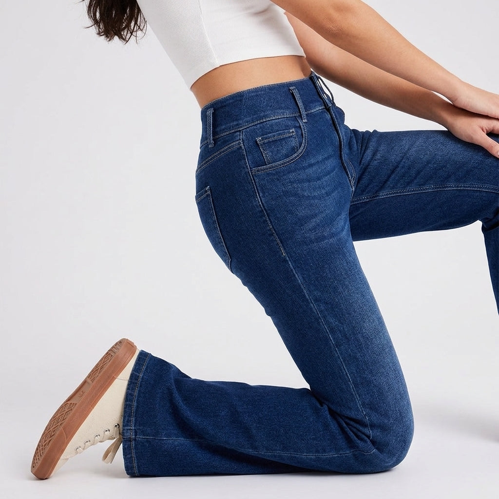 Free Flare Wide-Leg Dark Blue Denim