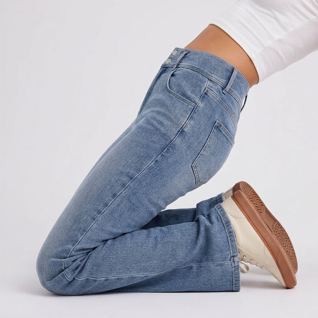 Free Flare Wide-Leg Dark Medium Blue Denim