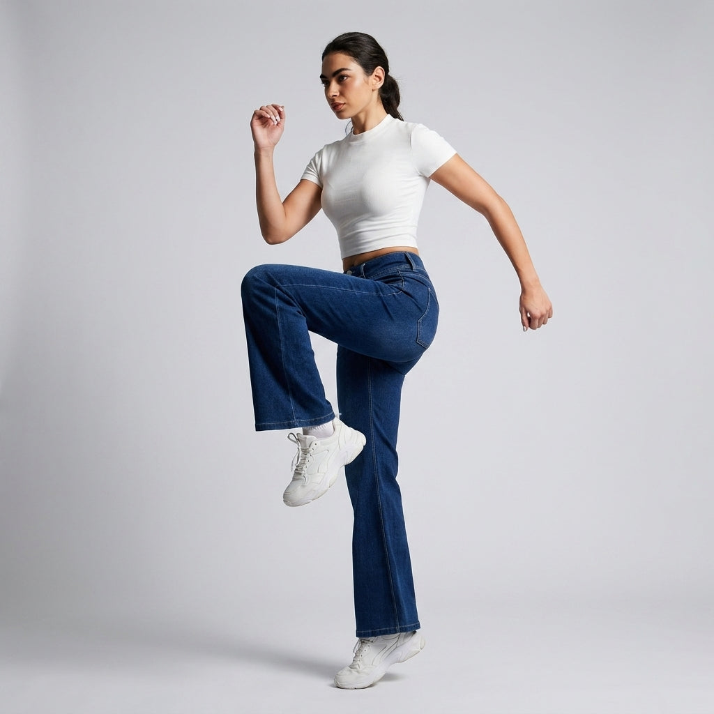 Free Flare Wide-Leg Dark Blue Denim