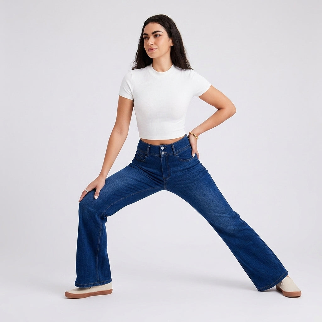 Free Flare Wide-Leg Dark Blue Denim