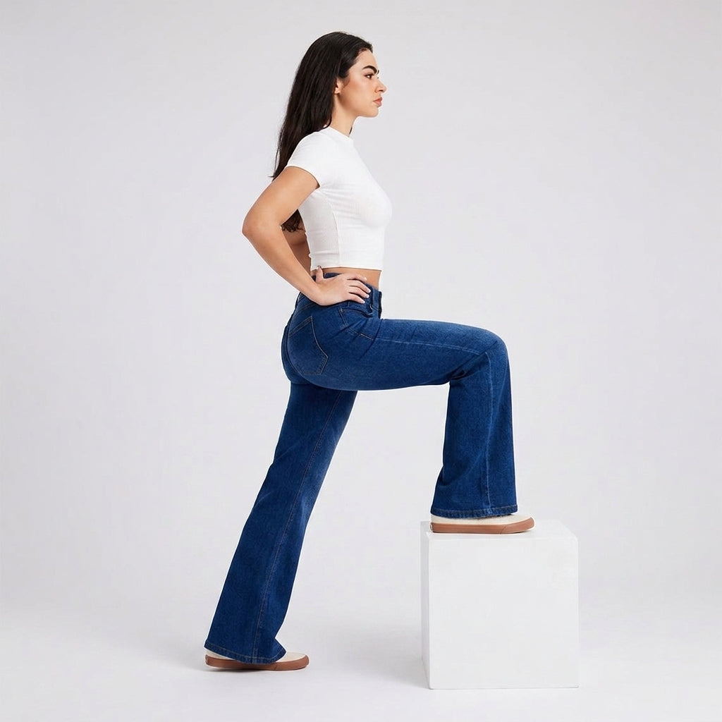 Free Flare Wide-Leg Dark Blue Denim
